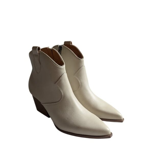 Indigo Rd Torrie Off-White Pointed Toe Block Heel Western Ankle Boots 8.5 NWOB - Picture 4 of 9